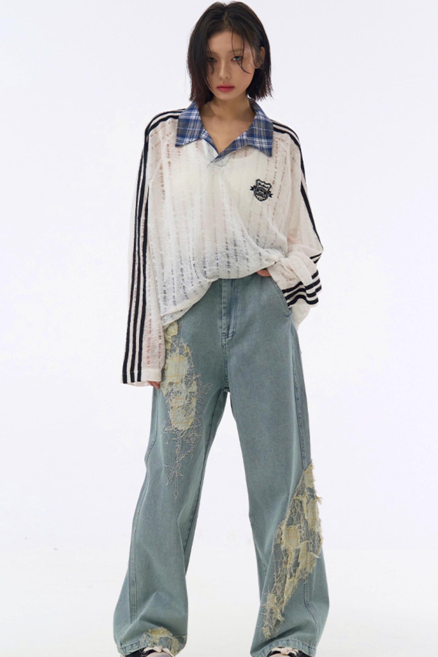 Plaid Sheer Sweatshirt
