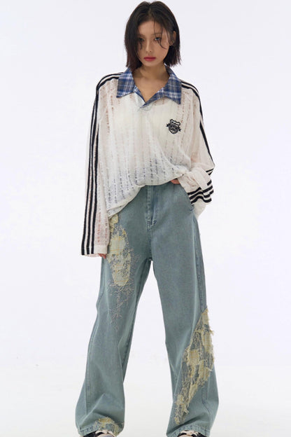 Plaid Sheer Sweatshirt