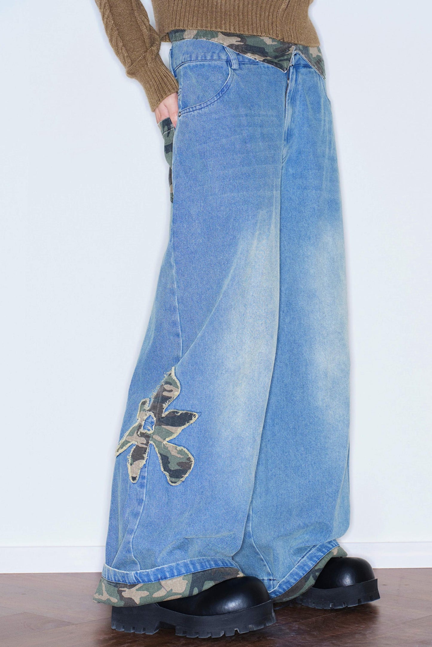 Camouflage Patchwork Embroidered Jeans