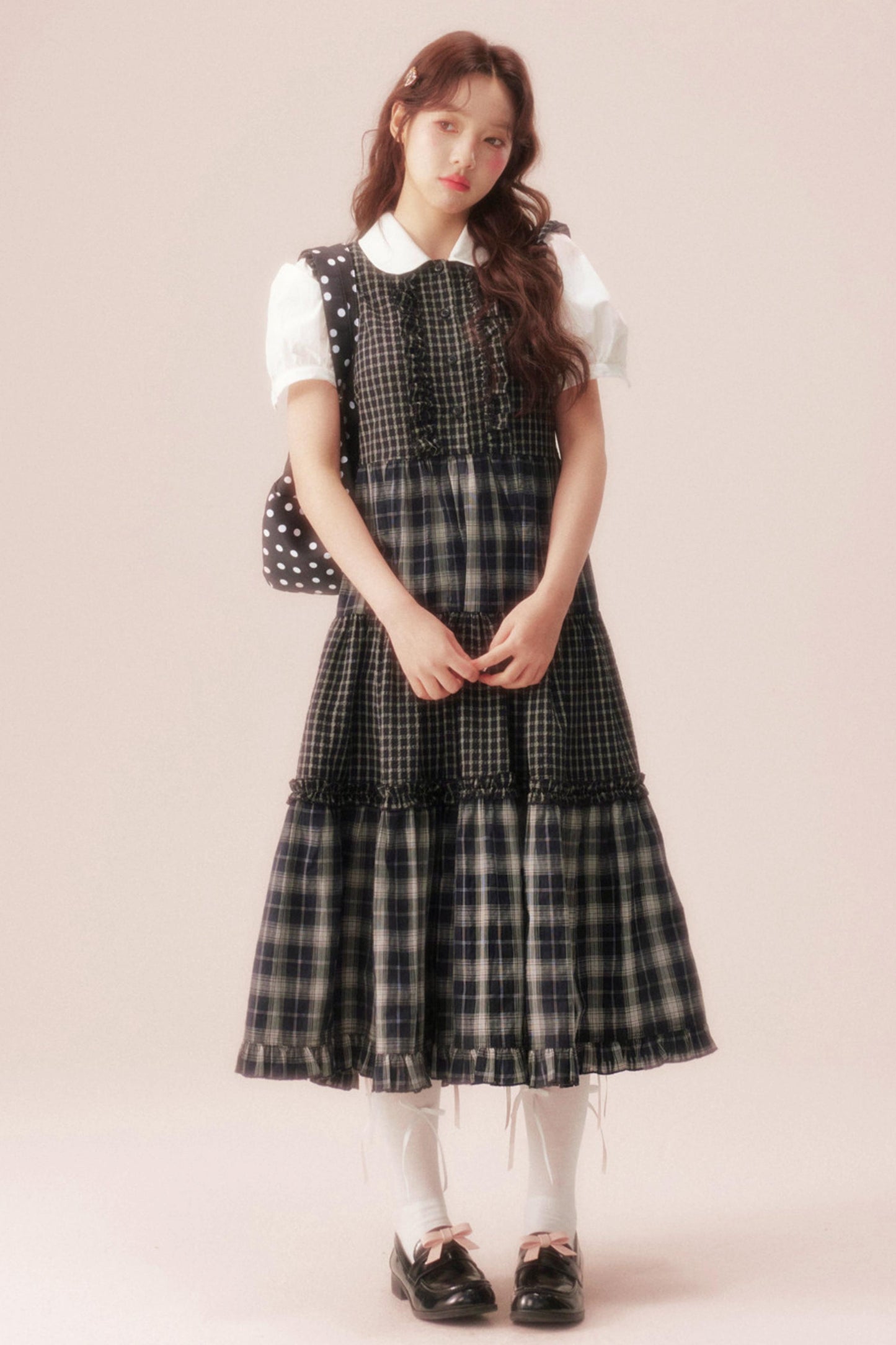 Black Plaid Patchwork Loose Shirt Dress