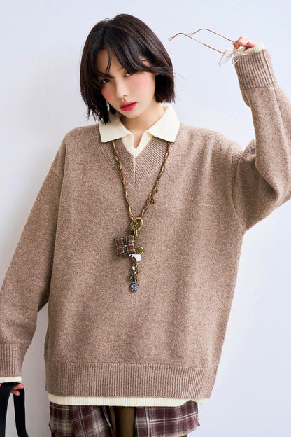 Relaxed Fit Lapel Knit Sweatshirt