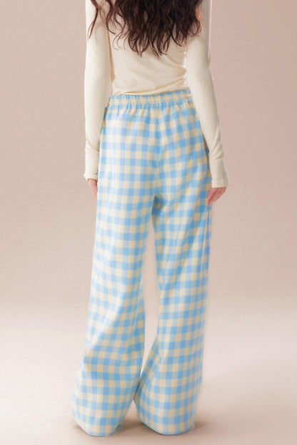 ブループレイドストレートレッグパンツ