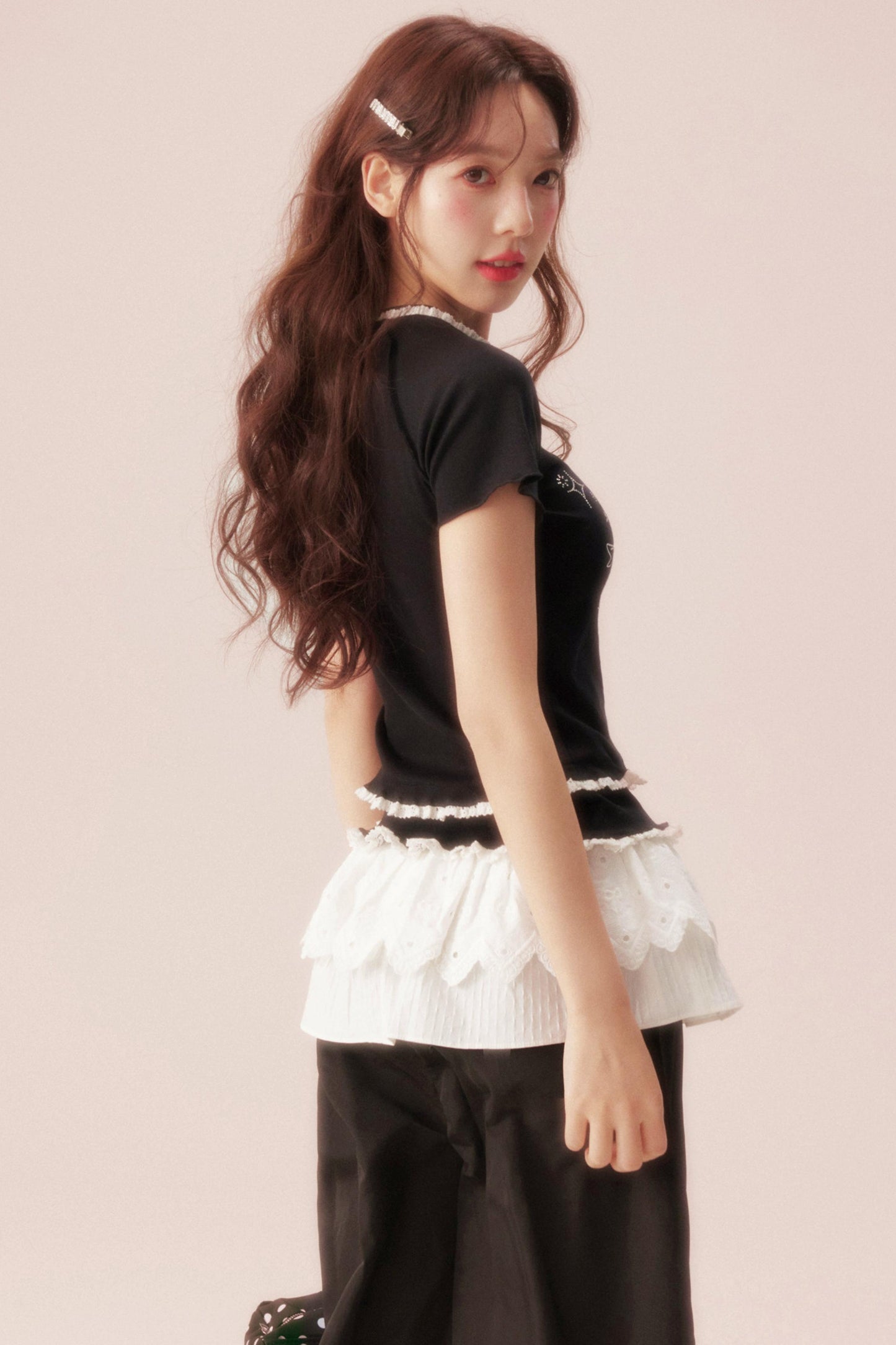 Ribbon Bijou Raglan Ruffle Top