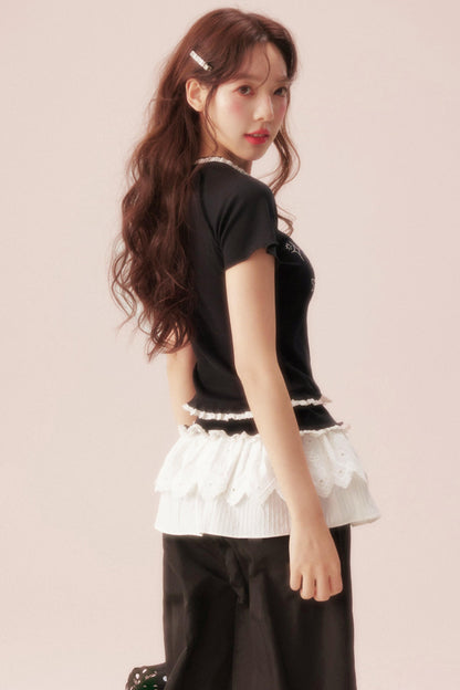 Ribbon Bijou Raglan Ruffle Top