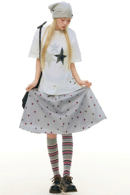 Retro Polka Dot Midi Skirt