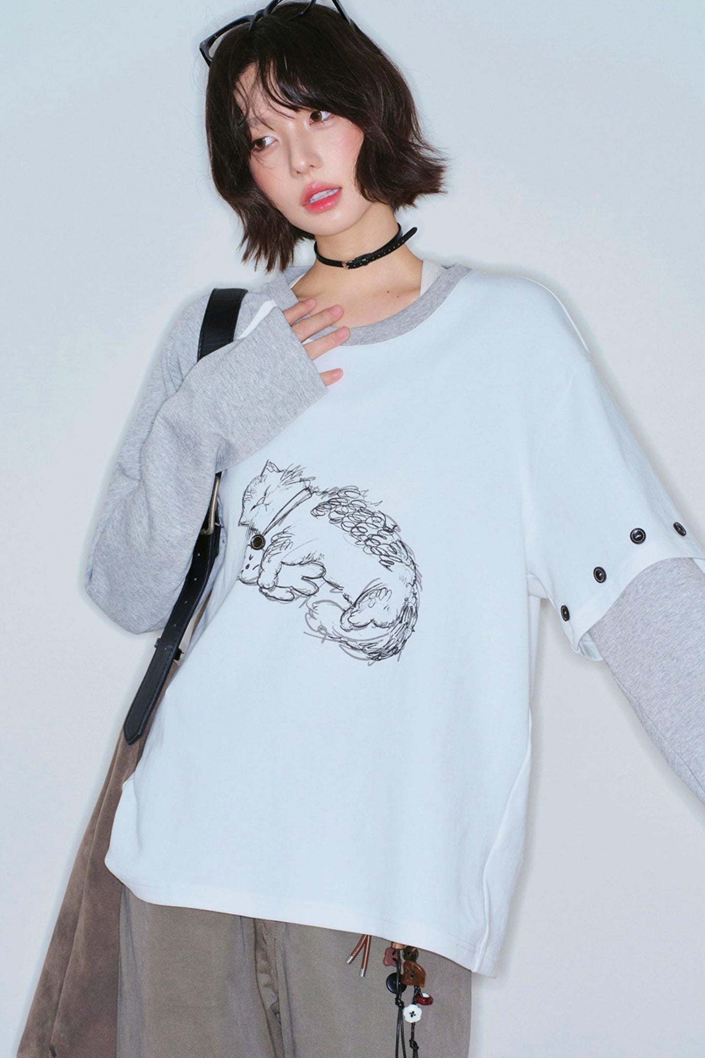 Gravity Cat Patchwork Top