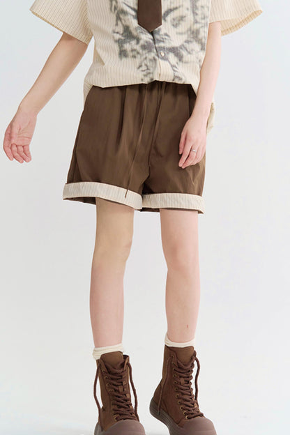 ハイウエストカラーブロックハーフパンツ