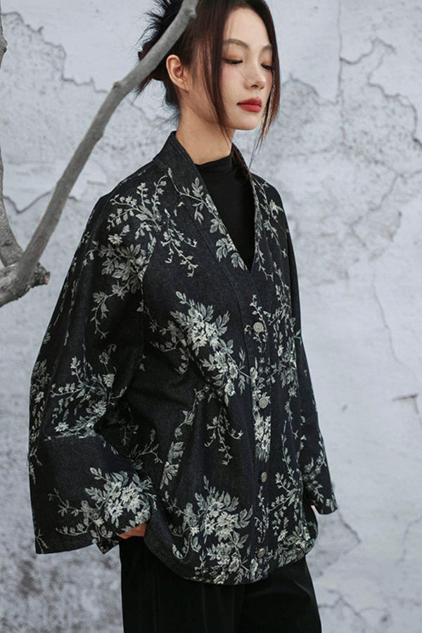 Chinese Denim Jacquard Cardigan