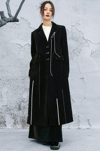 Chenille color block long coat