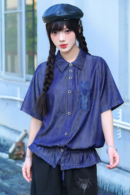 Night Blue Embroidered Subculture Shirt