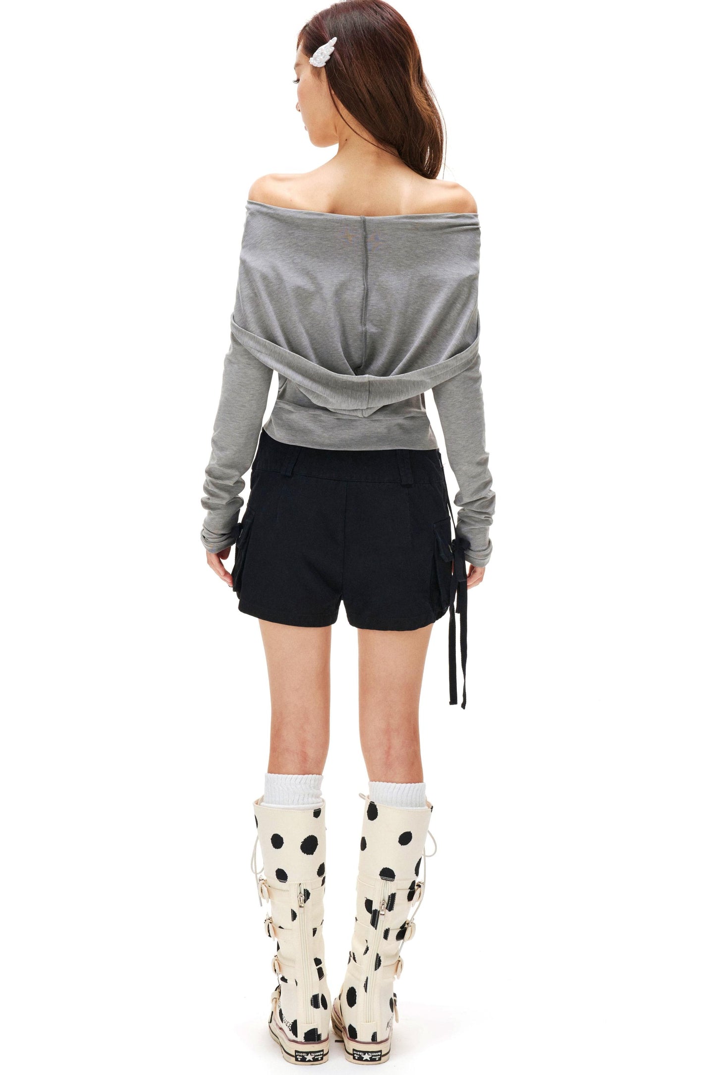 Off-Shoulder Slimming Hoodie Top