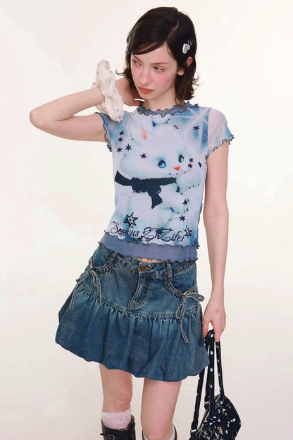 Rabbit Dream Cat Print Top