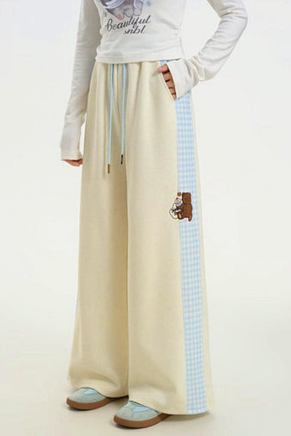 Bear Embroidery Plaid Pants