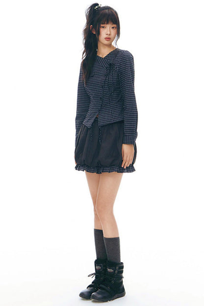 Y2Kリトルチェックドシャツ+スカート