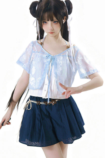 Completo marinaro in chiffon blu trasparente