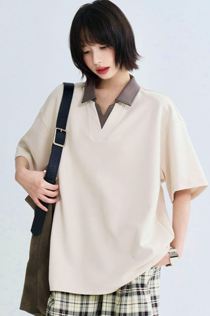 Contrast Lapel Loose Fit Faux Top