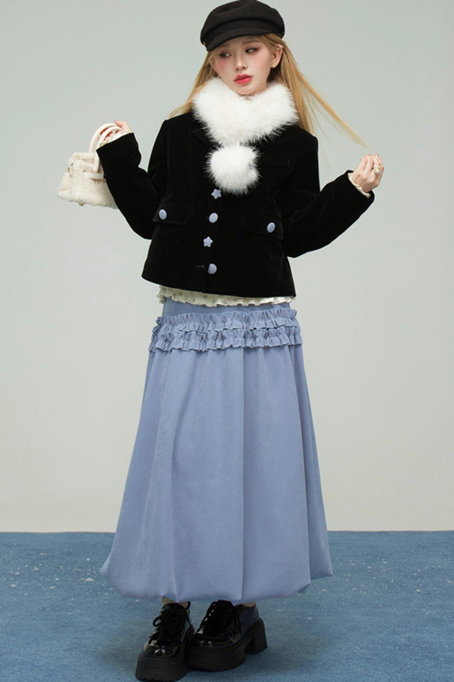 ベルベットカラーブロックドファーコラージャケット