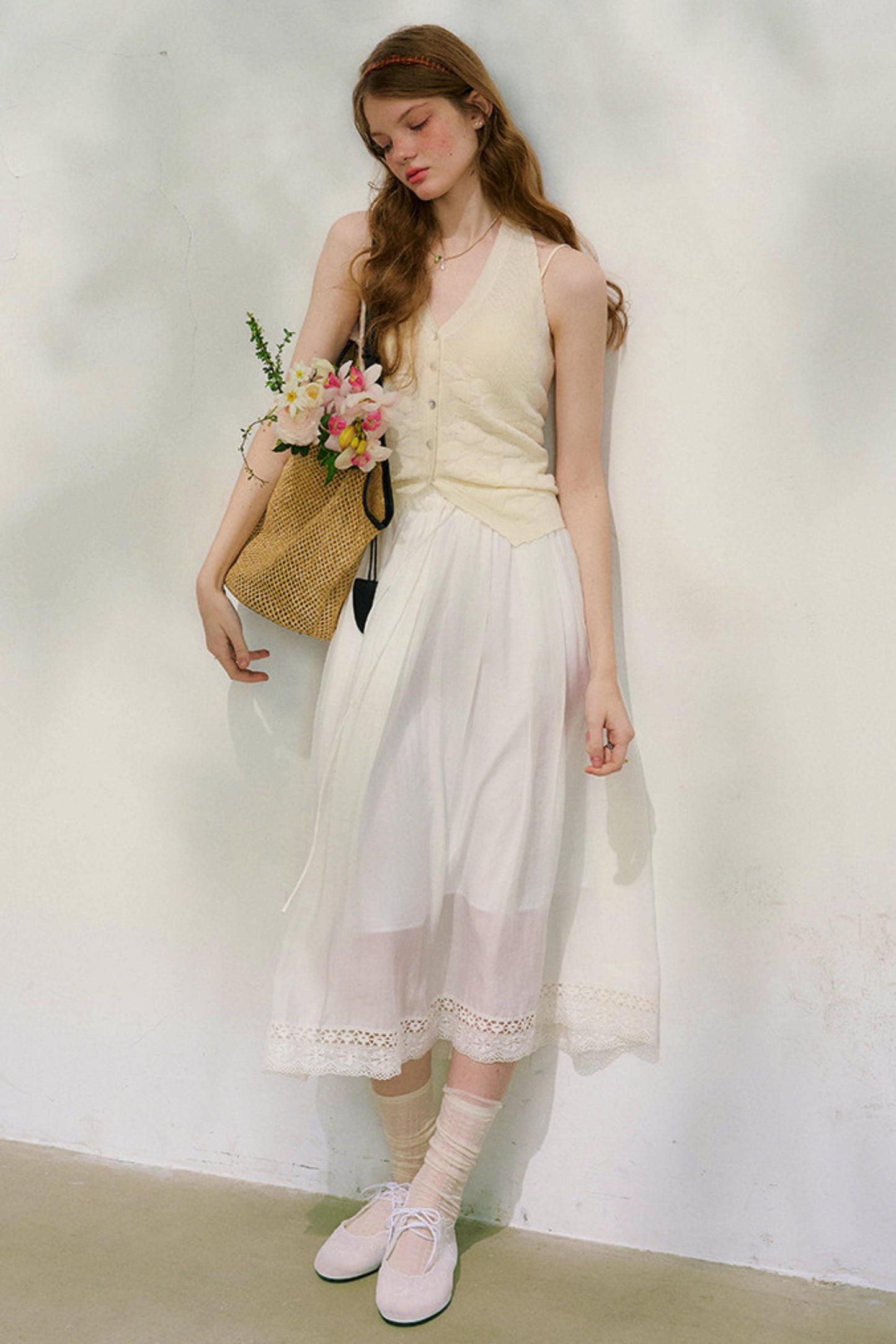 コットンレースチェックスカート