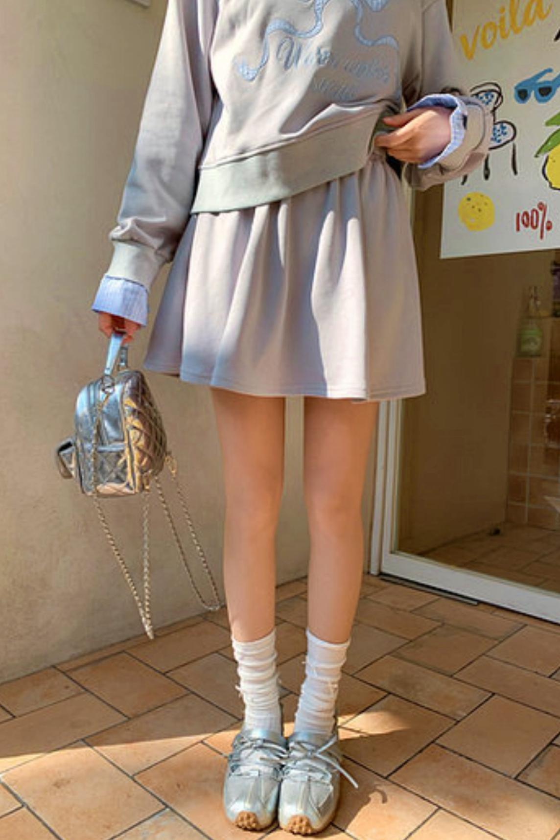 Ribbon Sweatshirt Top + Skirt