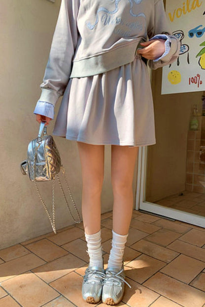 Ribbon Sweatshirt Top + Skirt