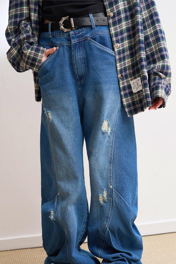 ステートメントリップドワイドレッグジーンズ