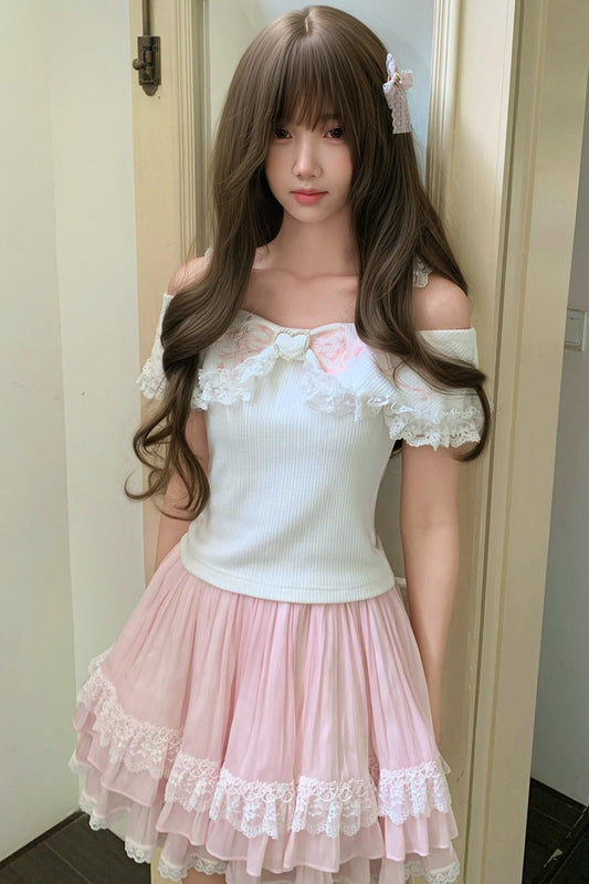 Off-Shoulder Ribbon Doll Top + Skirt