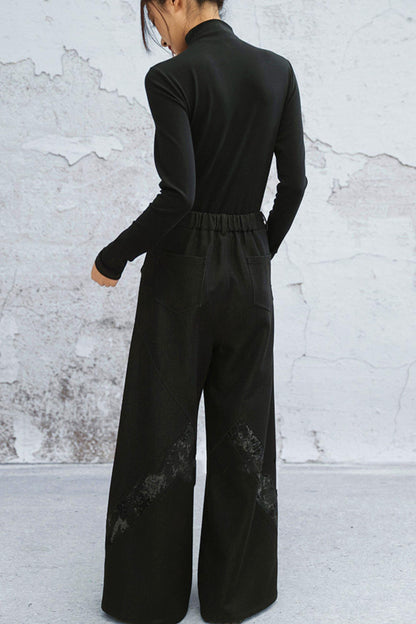 chenille denim patchwork pants