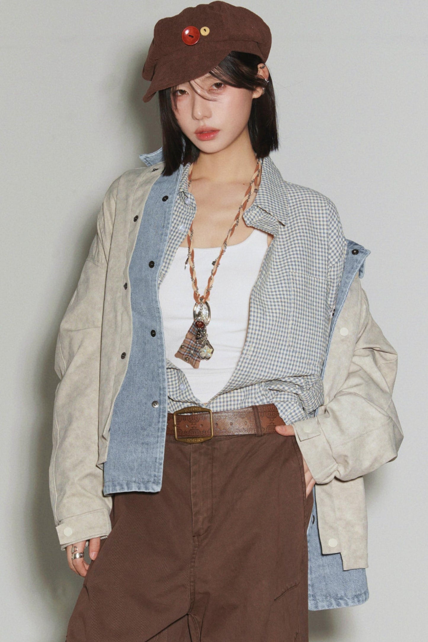 デニムパッチワークカラーブロックジャケット