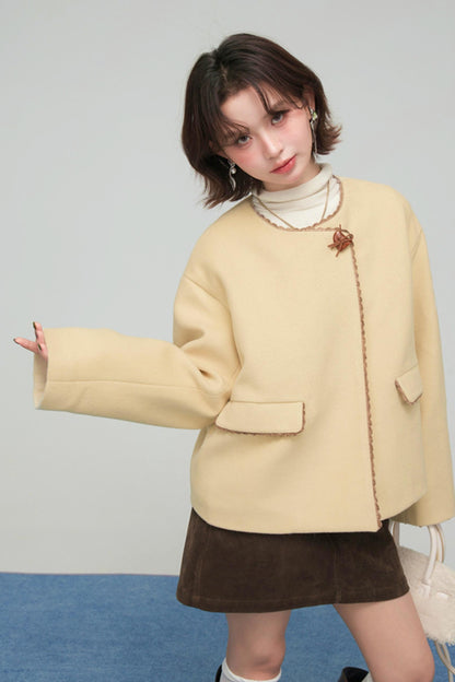 アシンメトリカルレースウールコート