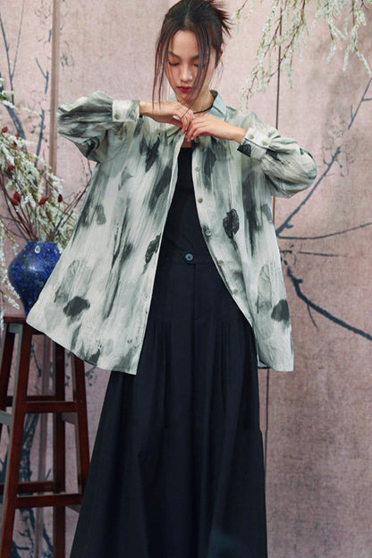 Gray Gradient Print Blouse + Easy Pants