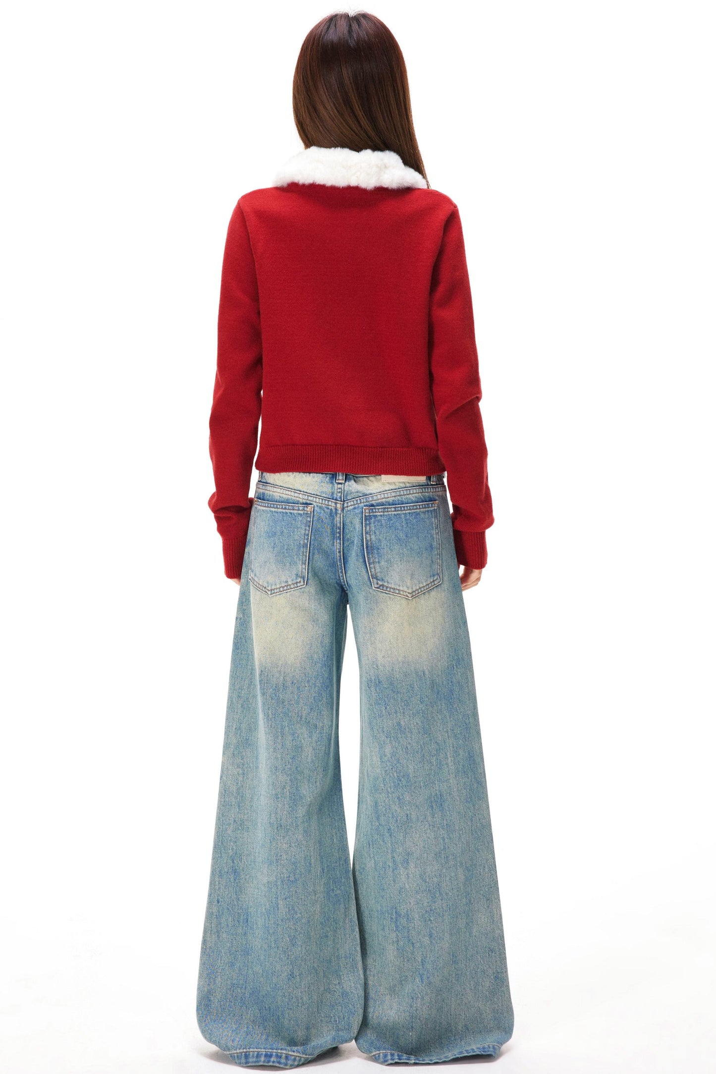 レトロファーカラーニットカーディガン