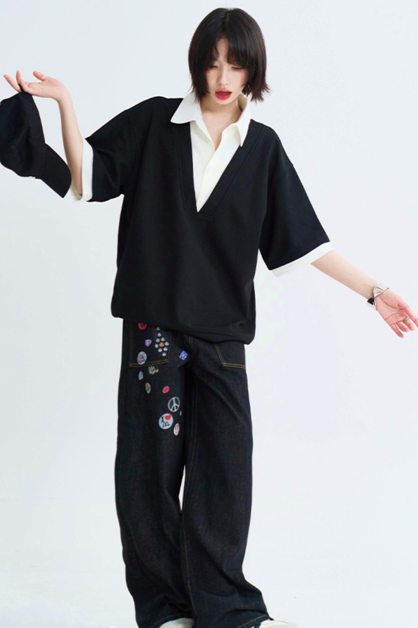 Relaxed Fit Shirt Collar Tee Shirt