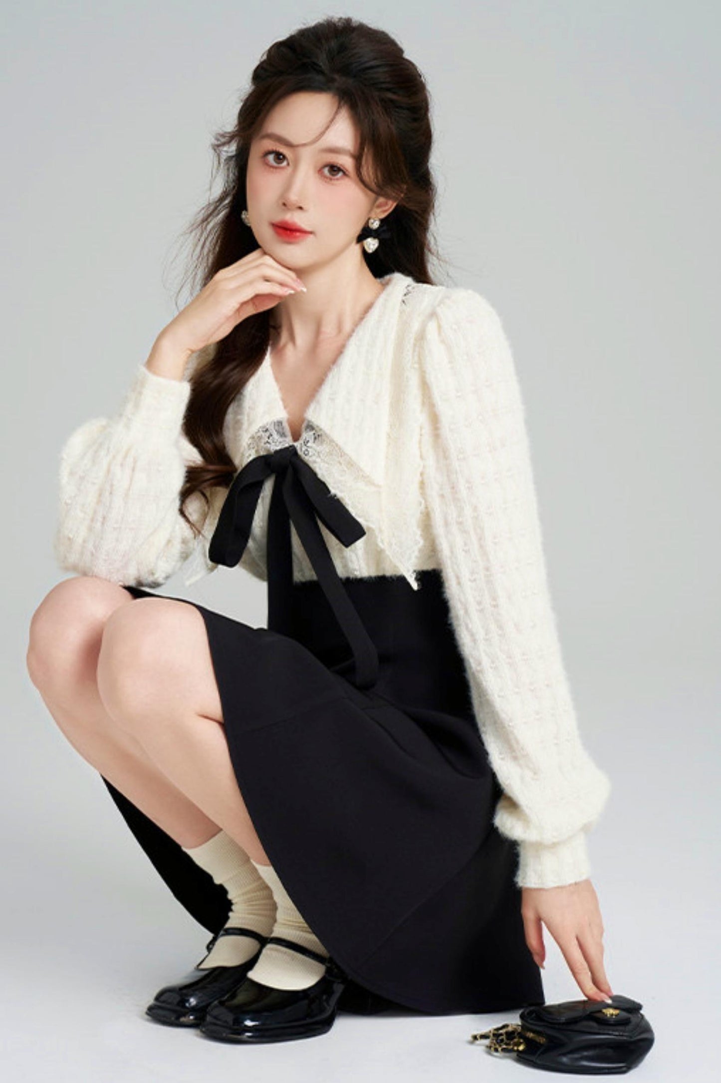 French Plush Patchwork Dress