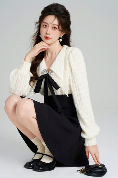 French Plush Patchwork Dress