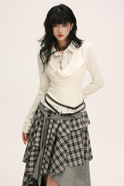 ドレープカウルネックレイヤードシャツ