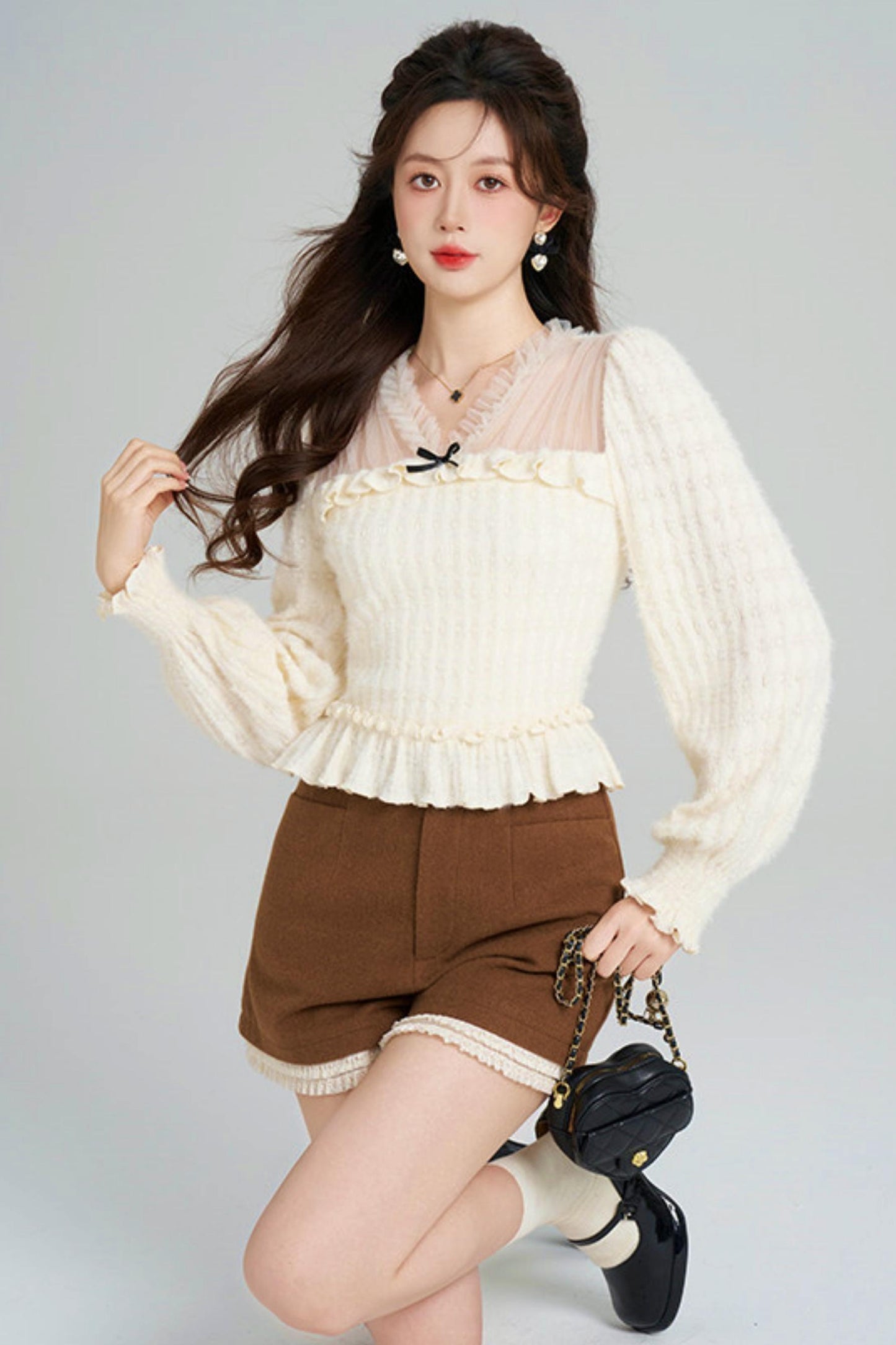 Unique Plush V-Neck Blouse
