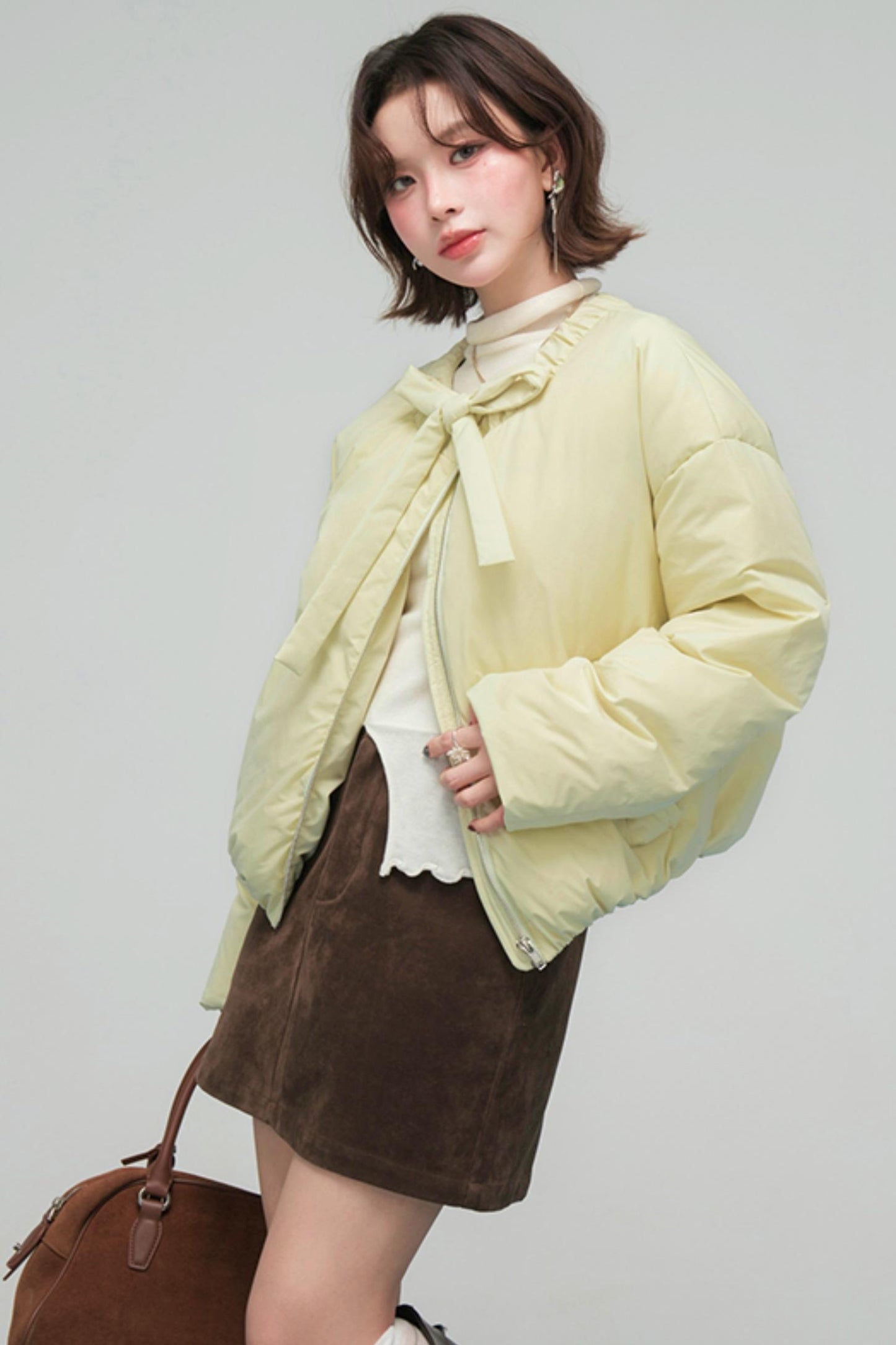 リボンショートダウンジャケット