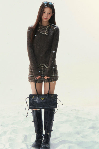 レトロチェックパッチワークセーター＋スカート