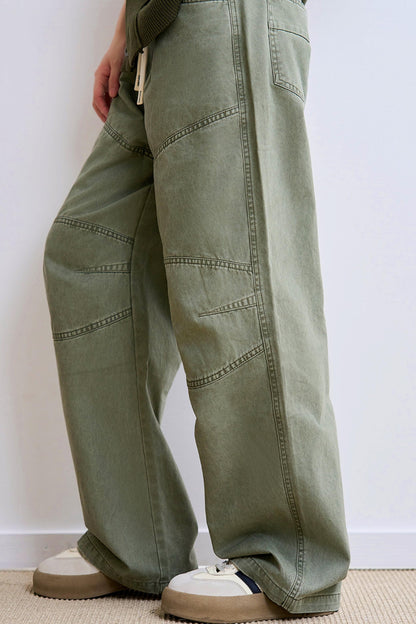 Low wedge spliced denim pants