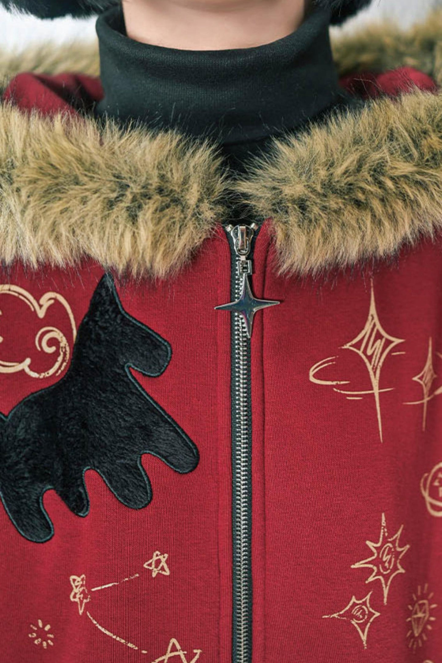 グラフィティファーカラーフーデッドフリースジャケット