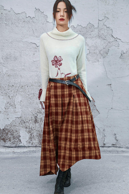 ダブルウエスティッドプラッドスカート