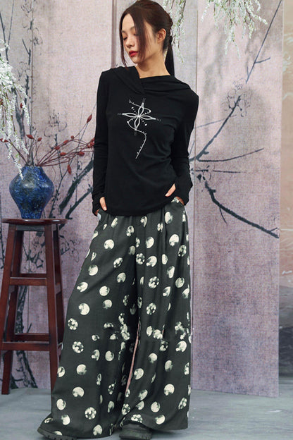 ポルカドットワイドレッグパンツ