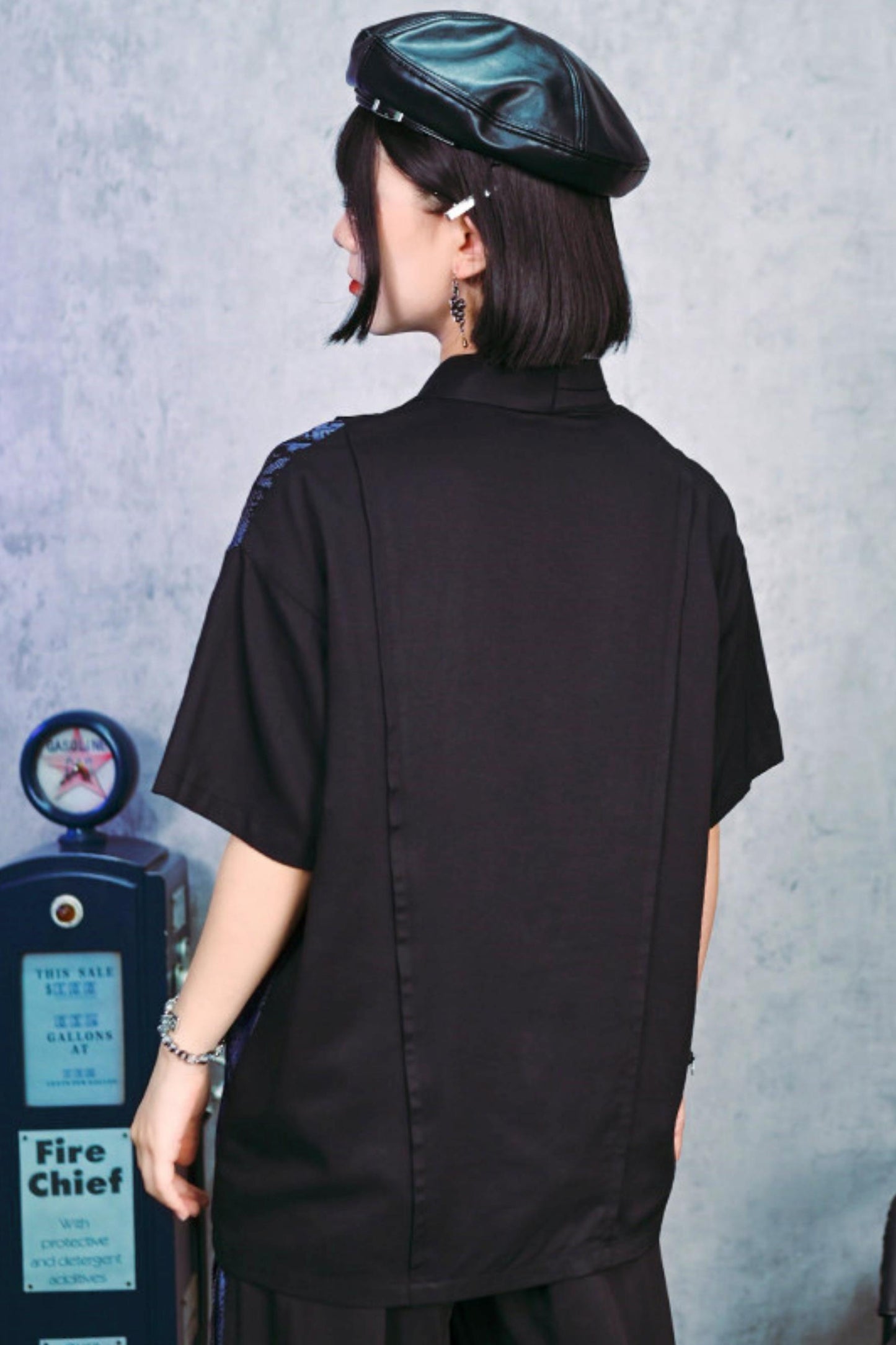 Asymmetrical Collar Snake Print Shirt (with Snake Motif Brooch)