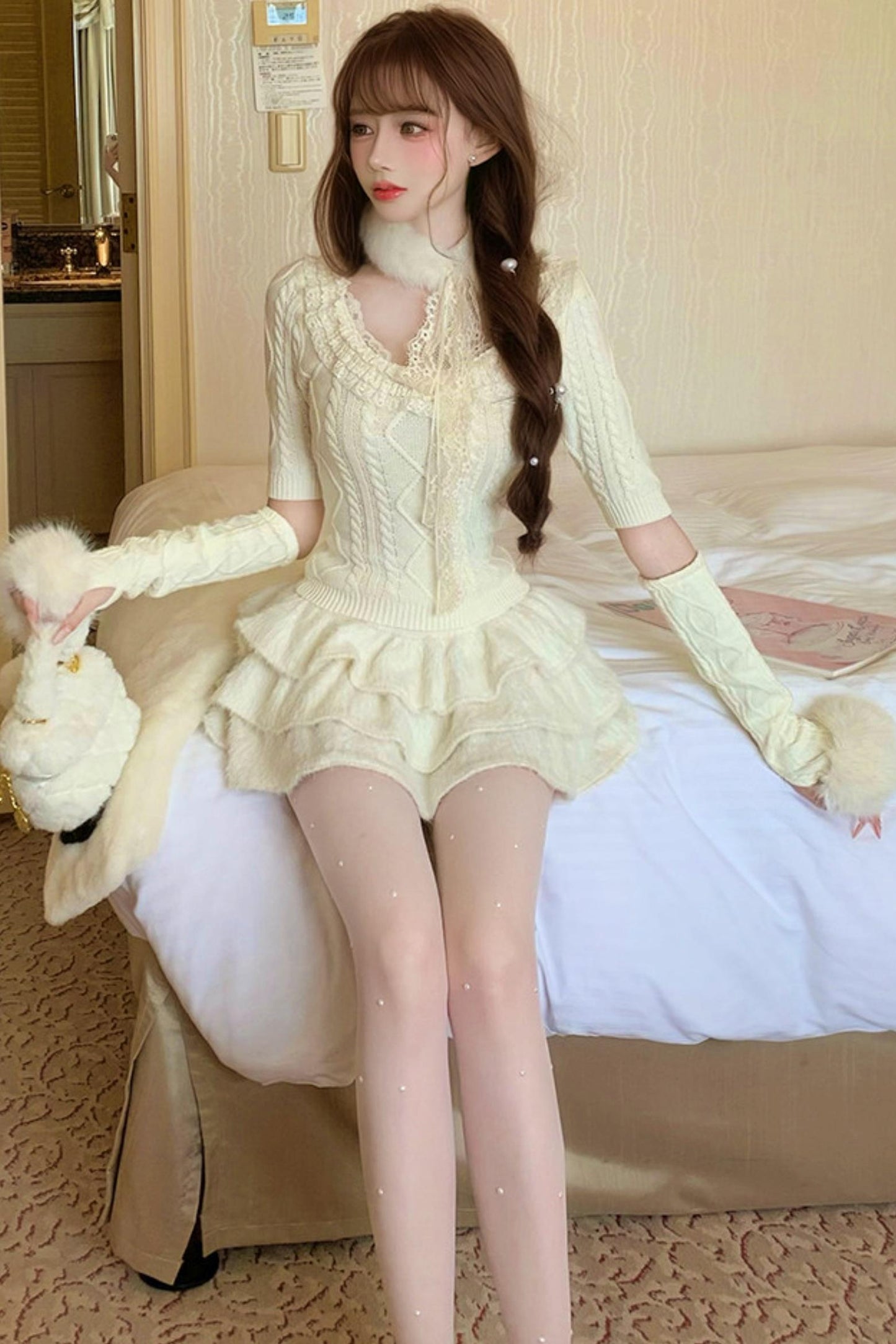 Soft twisted knit sweater + tutu skirt + sleeve knit