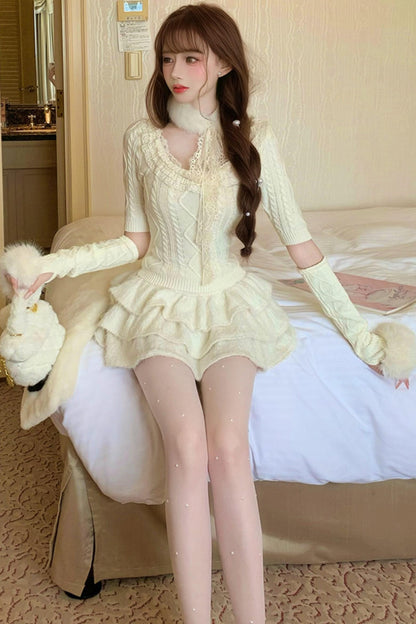 Soft twisted knit sweater + tutu skirt + sleeve knit