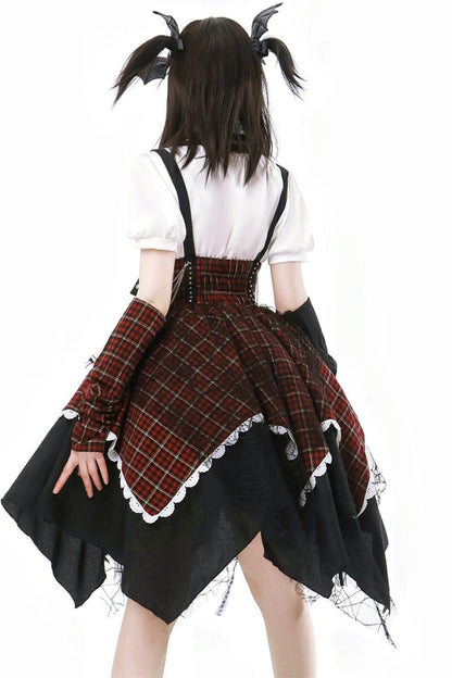 Gothic-Schulidol-Lolita-Trägerrock + Hemd + Ärmel