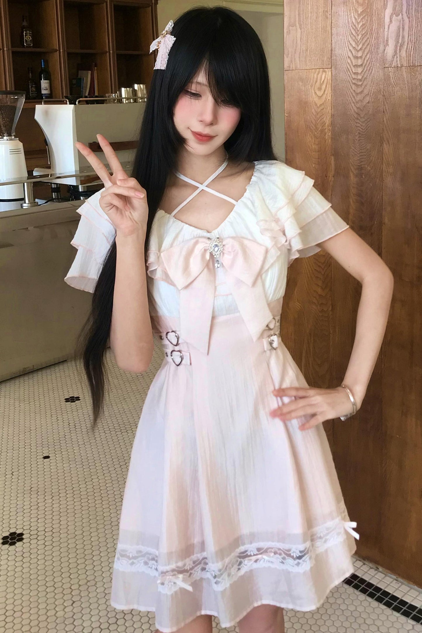 粉色霧感公主洋裝