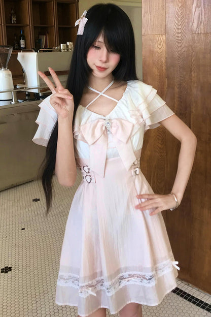 粉色霧感公主洋裝