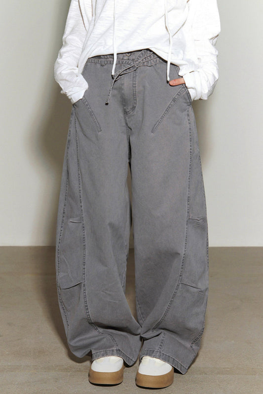 3D Cut Pleated Denim Pants
