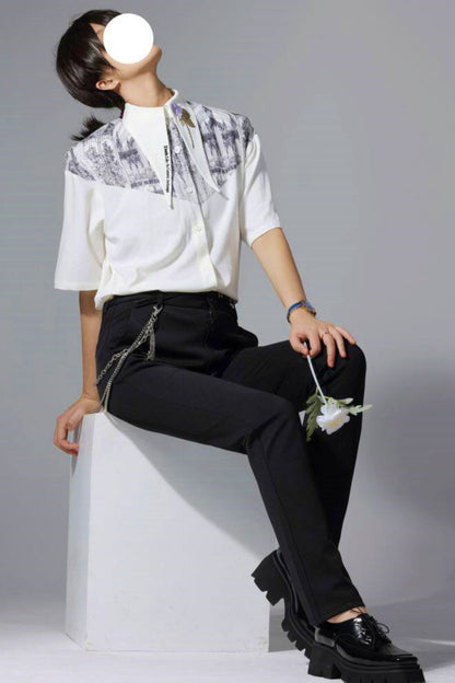 Gothic Arch Print Big Collar Design Shirt